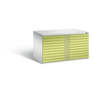 Planschrank aus Stahl, für Formate bis DIN A0, 10 Schubladen Planschrank aus Stahl, für Formate bis DIN A0, 10 Schubladen