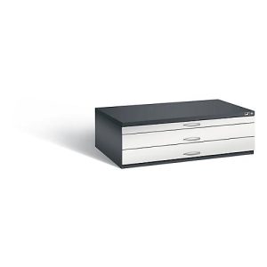 Planschrank aus Stahl, für Formate bis DIN A0, 3 Schubladen Planschrank aus Stahl, für Formate bis DIN A0, 3 Schubladen