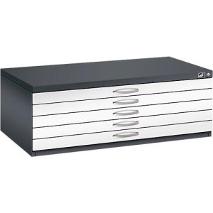 Planschrank aus Stahl, für Formate bis DIN A1, 5 Schubladen, schwarzgrau/verkehrsweiß Planschrank aus Stahl, für Formate bis DIN A1, 5 Schubladen, schwarzgrau/verkehrsweiß