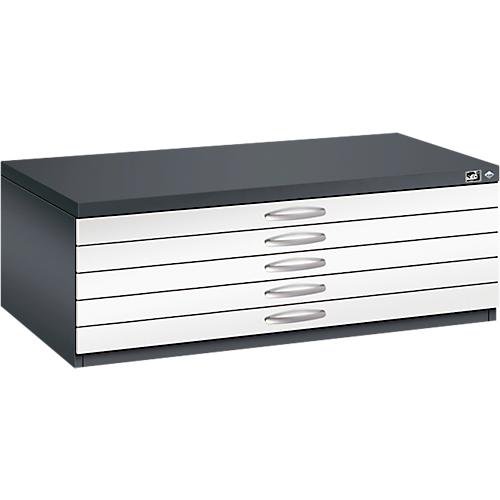 Planschrank aus Stahl, für Formate bis DIN A1, 5 Schubladen, schwarzgrau/verkehrsweiß
