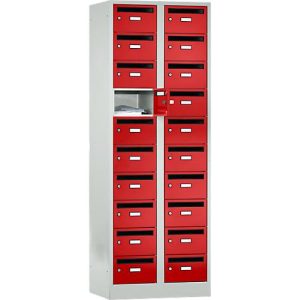 Postverteilerschrank, mit Einwurfschlitz, 2 Abteile, Sicherheitszylinderschloss, feuerrot Postverteilerschrank, mit Einwurfschlitz, 2 Abteile, Sicherheitszylinderschloss, feuerrot