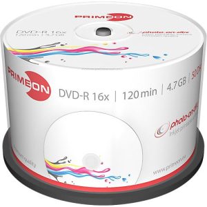 PRIMEON DVD-R, bedruckbar, bis 16fach, 4,7 GB/120 min, 50er-Spindel