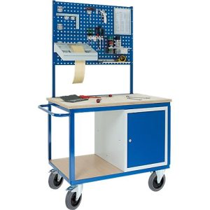 Profi-Werkbankwagen mit Schrank, 2 x Lochmodulplatte, 1250x700x1990mm