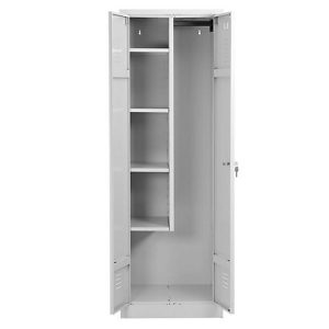 Putzmittelschrank, B 600 mm, 4 Böden, verkürzte Mitteltrennwand, abschließbar, lichtgrau RAL 7035/lichtgrau RAL 7035 Putzmittelschrank, B 600 mm, 4 Böden, verkürzte Mitteltrennwand, abschließbar, lichtgrau RAL 7035/lichtgrau RAL 7035