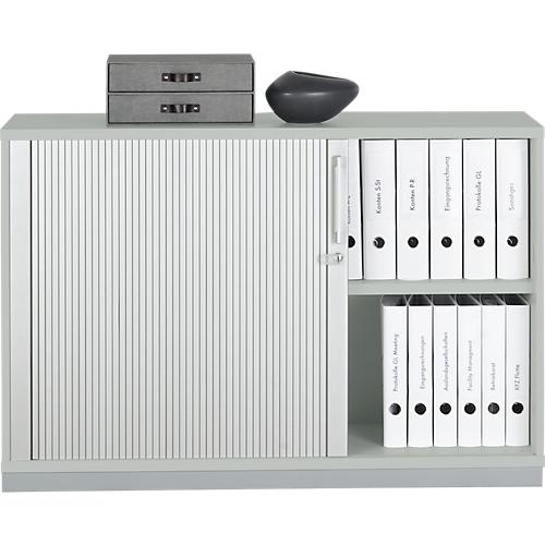 Querrollladenschrank Tetris Wood, 2 OH, abschließbar, mit Sockel, B 1200 x T 421 x H 800 mm, lichtgrau