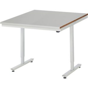 Rau Arbeitstisch Adlatus, elektrisch höhenverstellbar, 25 mm MDF-Platte, Edelstahlbelag, bis 150 kg, B 1000 x T 1000 x H 720-1120 mm, silber/lichtgrau Rau Arbeitstisch Adlatus, elektrisch höhenverstellbar, 25 mm MDF-Platte, Edelstahlbelag, bis 150 kg, B 1000 x T 1000 x H 720-1120 mm, silber/lichtgrau