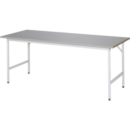 Rau Arbeitstisch Jerry, manuell höhenverstellbar, 25 mm MDF-Platte mit Edelstahlbelag, bis 300 kg, B 2000 x T 800 x H 800-850 mm, silber/lichtgrau