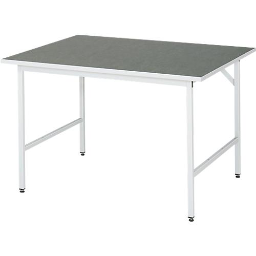 Rau Arbeitstisch Jerry, manuell höhenverstellbar, 25 mm Spanplatte mit Linoleumbelag, bis 300 kg, B 1250 x T 1000 x H 800-850 mm, hellgrau/lichtgrau