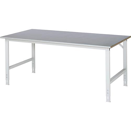 Rau Arbeitstisch Tom, manuell höhenverstellbar, 25 mm MDF-Platte mit Stahlblechbelag, bis 500 kg, B 2000 x T 1000 x H 760-1080 mm, silber/lichtgrau