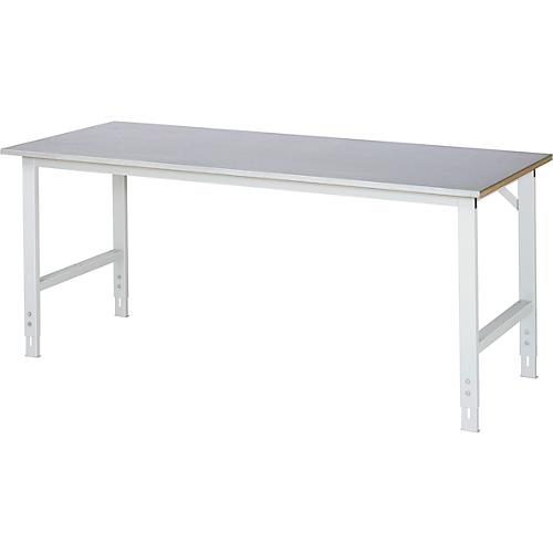 Rau Arbeitstisch Tom, manuell höhenverstellbar, 25 mm MDF-Platte mit Stahlblechbelag, bis 500 kg, B 2000 x T 800 x H 760-1080 mm, silber/lichtgrau
