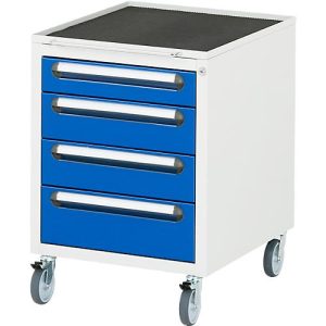 Rau Roll-Container für höhenverstellbare Arbeitstische Jerry, Tom, Serie E, 4 Schubladen, B 480 x T 600 x H 690 mm, lichtgrau/enzianblau Rau Roll-Container für höhenverstellbare Arbeitstische Jerry, Tom, Serie E, 4 Schubladen, B 480 x T 600 x H 690 mm, lichtgrau/enzianblau