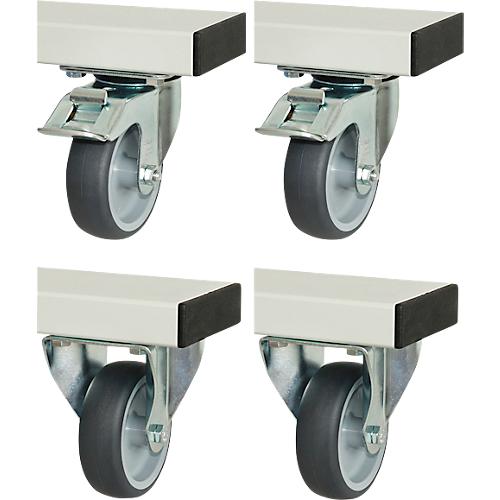 Rau Rollensatz für höhenverstellbare Arbeitstische Adlatus 300/600, 4 Lenkrollen mit Feststeller, Ø 100 mm, H 125 mm, TPR, grau