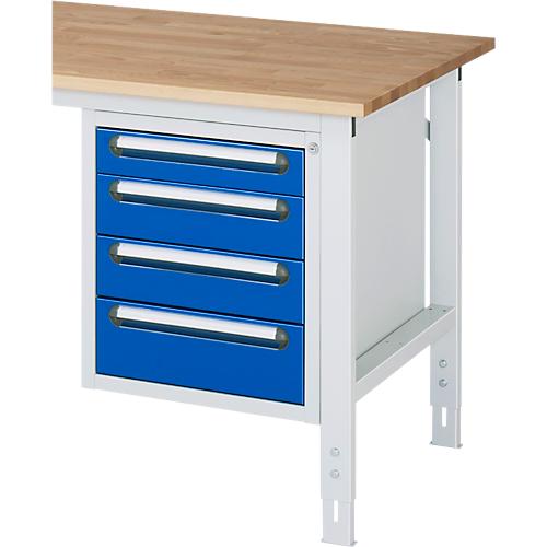 Rau Unterbau-Container für höhenverstellbare Arbeitstische Jerry, Tom, Serie E, Adlatus, 4 Schubladen, B 480 x T 600 x H 545 mm, lichtgrau/enzianblau
