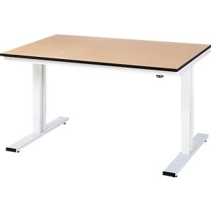 Rau Werktisch Adlatus, elektrisch höhenverstellbar, 22 mm MDF-Platte, bis 300 kg, B 1500 x T 1000 x H 720-1120 mm, braun/lichtgrau