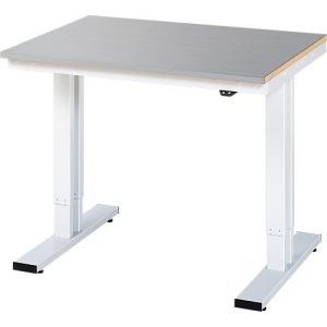 Rau Werktisch Adlatus, elektrisch höhenverstellbar, 25 mm MDF-Platte mit Edelstahlbelag, bis 300 kg, B 1000 x T 800 x H 720-1120 mm, silber/lichtgrau