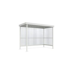 Raucherunterstand WSM Jena Maxi, Outdoor, für 4-5 Personen, B 2960 x T 1580 x H 2360 mm, pulverbeschichtet grauweiß RAL 9002 Raucherunterstand WSM Jena Maxi, Outdoor, für 4-5 Personen, B 2960 x T 1580 x H 2360 mm, pulverbeschichtet grauweiß RAL 9002