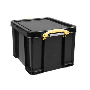 Really Useful Boxes Aufbewahrungsbox, 35L, schwarz, Griffe gelb Really Useful Boxes Aufbewahrungsbox, 35L, schwarz, Griffe gelb