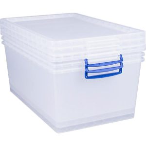 Really Useful Boxes Aufbewahrungsboxen, transparent, mit Deckel, 62L, 3 Stück Really Useful Boxes Aufbewahrungsboxen, transparent, mit Deckel, 62L, 3 Stück