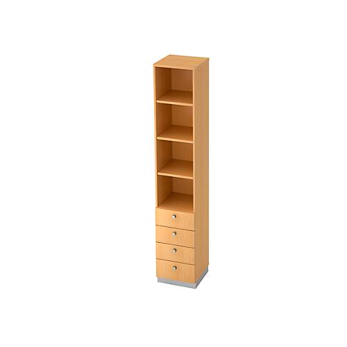 Regal mit 4 Schubladen, B 400 x T 420 x H 2200 mm, Buche-Dekor