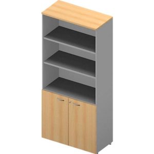 Regal-Schrank-Kombination ARLON OFFICE, 5 Ordnerhöhen, B 900 x T 450 x H 2000 mm, Buche-Dekor/alu Regal-Schrank-Kombination ARLON OFFICE, 5 Ordnerhöhen, B 900 x T 450 x H 2000 mm, Buche-Dekor/alu
