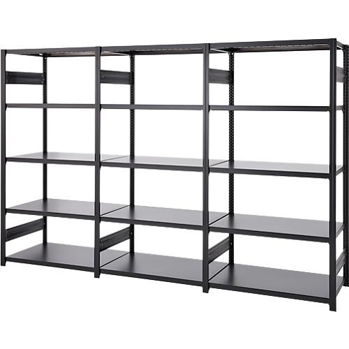 Regalkombination ORDO Business, 1 Grundregal + 2 Anbauregale, 15 Böden, modular, Fachlast 185 kg, Feldlast 1200 kg, B 3980 x T 635 x H 2000 mm, tiefschwarz