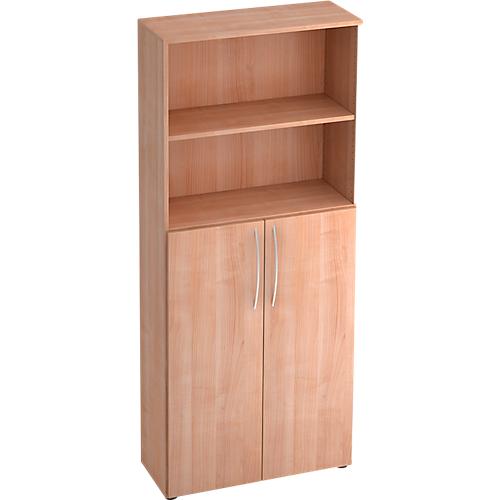 Regalschrank TARA, 5 Ordnerhöhen, 3 Fachböden, Türen oben/unten, B 800 x T 346 x H 1880 mm, Nussb.Dekor