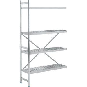 Regalsystem, Anbauregal, Edelstahl, gelochter Boden, H 2000 x B 1175 x T 400 mm Regalsystem, Anbauregal, Edelstahl, gelochter Boden, H 2000 x B 1175 x T 400 mm