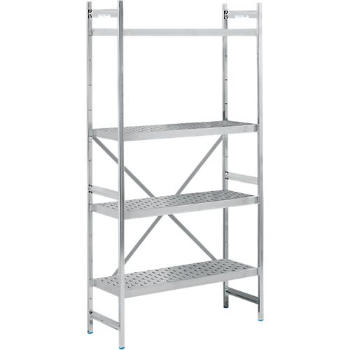 Regalsystem, Grundregal, Edelstahl, gelochter Boden, H 2000 x B 900 x T 400 mm