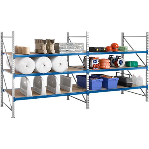 Regalsystem WR 600, Grundfeld, Traverse verzinkt, mit 2 Ebenen, 2200 x 1800 x 1050 mm