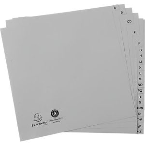 Register Exacompta 1723B, A4 Halbformat, 2-fach-Lochung, Taben A-Z, B 225 x H 210 mm, Blauer Engel, Recycling-Kunststoff, grau