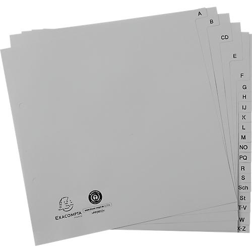 Register Exacompta 1723B, A4 Halbformat, 2-fach-Lochung, Taben A-Z, B 225 x H 210 mm, Blauer Engel, Recycling-Kunststoff, grau