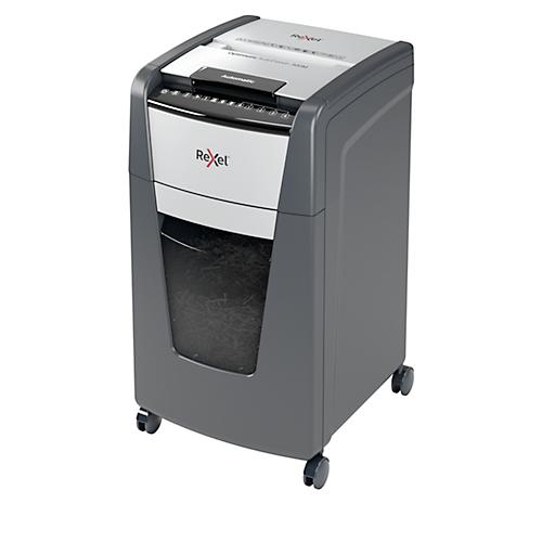 Rexel Optimum AutoFeed+ 300M Aktenvernichter P5, Vollautomatik, Mikroschnitt 2 x 15 mm, 60 l, 300 Blatt Schnittleistung, mit Rollen, schwarz