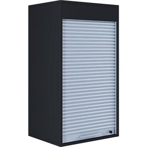 Rolladenschrank Aktos L, 2 Ordnerhöhen, abschließbar, Bügelgriff, B 500 x T 400 x H 930 mm, Holz, schwarz Rolladenschrank Aktos L, 2 Ordnerhöhen, abschließbar, Bügelgriff, B 500 x T 400 x H 930 mm, Holz, schwarz