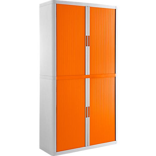Rolladenschrank, B 1100 x T 415 x H 2040 mm, abschließbar, ohne Fachböden, High Impact Polystyrol, weiß/orange