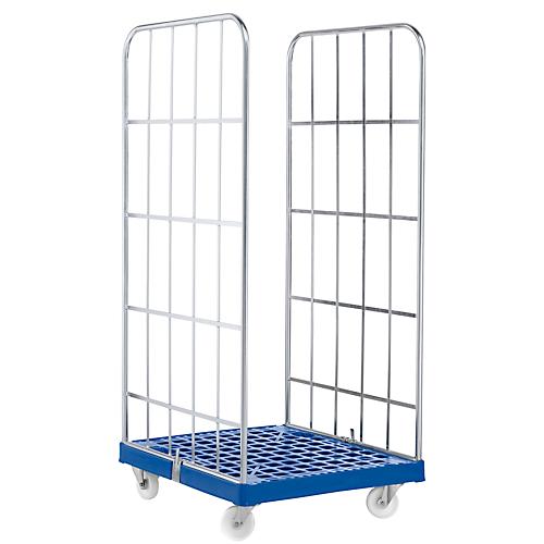 Rollbox, 2-seitig, Kunststoffbodenplatte, 724 x 815 x 1660 mm, dunkelblau (RAL 5010)
