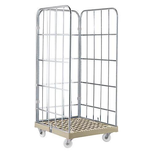 Rollbox, 3-seitig, Kunststoffbodenplatte, 724 x 815 x 1640 mm, grau (RAL 7032)