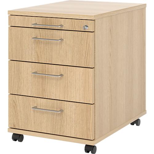 Rollcontainer 1233 Breno, 3 Schübe & 1 Utensilienauszug, abschließbar, B 428 x T 580 x H 590 mm, Eiche-Dekor