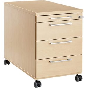 Rollcontainer 1333, 3 Schübe & 1 Utensilienauszug, abschließbar, eckige Griffe, Holz/Stahl/Kunststoff, B 434 x T 800 x H 613 mm, Ahorn-Dekor Rollcontainer 1333, 3 Schübe & 1 Utensilienauszug, abschließbar, eckige Griffe, Holz/Stahl/Kunststoff, B 434 x T 800 x H 613 mm, Ahorn-Dekor