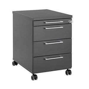 Rollcontainer 1333, 3 Schübe & 1 Utensilienauszug, abschließbar, eckige Griffe, Holz/Stahl/Kunststoff, B 434 x T 800 x H 613 mm, graphit Rollcontainer 1333, 3 Schübe & 1 Utensilienauszug, abschließbar, eckige Griffe, Holz/Stahl/Kunststoff, B 434 x T 800 x H 613 mm, graphit