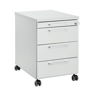 Rollcontainer 1333, 3 Schübe & 1 Utensilienauszug, abschließbar, eckige Griffe, Holz/Stahl/Kunststoff, B 434 x T 800 x H 613 mm, lichtgrau Rollcontainer 1333, 3 Schübe & 1 Utensilienauszug, abschließbar, eckige Griffe, Holz/Stahl/Kunststoff, B 434 x T 800 x H 613 mm, lichtgrau