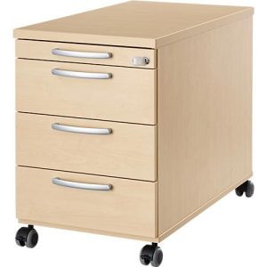 Rollcontainer 1333, 3 Schübe & 1 Utensilienauszug, abschließbar, runde Griffe, Holz/Stahl/Kunststoff, B 434 x T 800 x H 613 mm, Ahorn-Dekor Rollcontainer 1333, 3 Schübe & 1 Utensilienauszug, abschließbar, runde Griffe, Holz/Stahl/Kunststoff, B 434 x T 800 x H 613 mm, Ahorn-Dekor