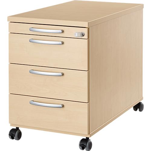 Rollcontainer 1333, 3 Schübe & 1 Utensilienauszug, abschließbar, runde Griffe, Holz/Stahl/Kunststoff, B 434 x T 800 x H 613 mm, Ahorn-Dekor