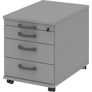 Rollcontainer BARI, Materialauszug, 3 Schubkästen, abschließbar, B 432 x T 577 x H 538 mm, mittelgrau/mittelgrau