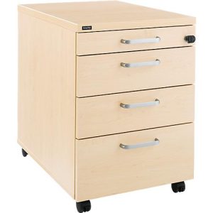Rollcontainer BEXXSTAR, 1 abschließbarer Utensilienauszug & 3 Schübe, B 430 x T 600 x H 600 mm, Ahorn-Dekor Rollcontainer BEXXSTAR, 1 abschließbarer Utensilienauszug & 3 Schübe, B 430 x T 600 x H 600 mm, Ahorn-Dekor