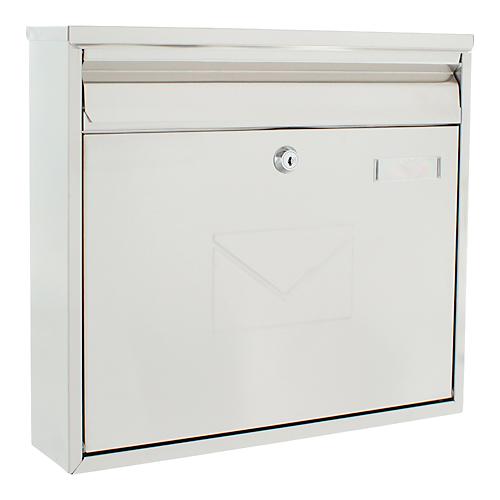 Rottner Briefkasten Teramo, Wandmontage, beidseitiger Einwurf, Namensschlid, Zylinderschloss, inkl. 2 Schlüssel, Edelstahl, B 360 x T 80 x H 320 mm