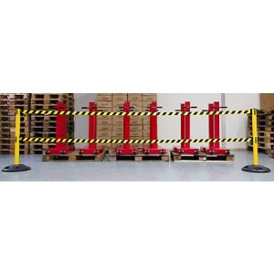 RS-GUIDESYSTEMS® Absperrpfosten GLA 250, Doppelgurt, Gurtauszug 4 m, Bodenteller Ø 410 mm, gelb/ schwarz-gelb RS-GUIDESYSTEMS® Absperrpfosten GLA 250, Doppelgurt, Gurtauszug 4 m, Bodenteller Ø 410 mm, gelb/ schwarz-gelb