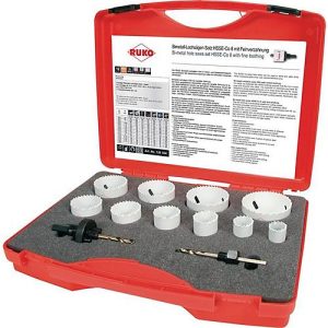 RUKO Lochsägensatz 12-tlg., Ø 22-68 mm, HSSE-Co8-Bi-Metall, Schnitttiefe 38 mm, für Sanitäranwendungen RUKO Lochsägensatz 12-tlg., Ø 22-68 mm, HSSE-Co8-Bi-Metall, Schnitttiefe 38 mm, für Sanitäranwendungen