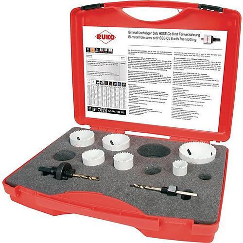 RUKO Lochsägensatz 8-tlg., Ø 22-68 mm, Schnitttiefe 38 mm, HSSE-Co8-Bi-Metall, für Sanitär, Kunststoffkoffer