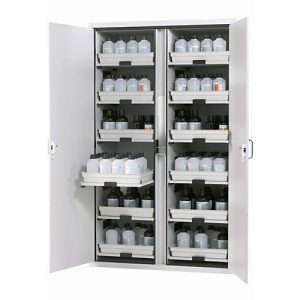 Säuren- und Laugenschrank asecos SL-CLASSIC, Flügeltüren, Front Lichtgrau, B 1197 x T 603 x H 1965 mm Säuren- und Laugenschrank asecos SL-CLASSIC, Flügeltüren, Front Lichtgrau, B 1197 x T 603 x H 1965 mm