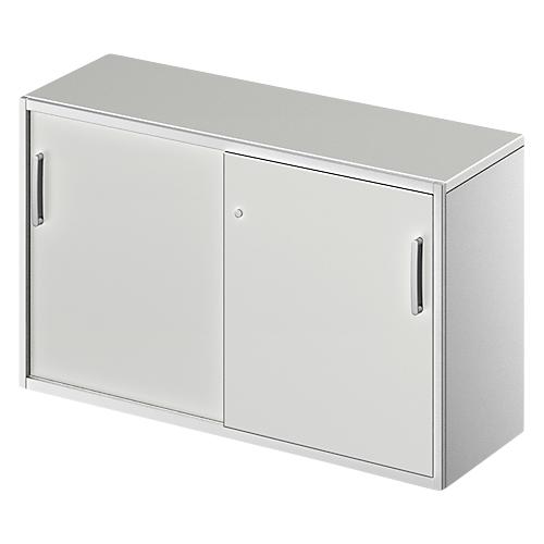 Schäfer Shop Genius Beistellschrank TETRIS SOLID, 2 OH, in Schreibtischhöhe, B 1200 mm, 25 mm Abdeckplatte, lichtgrau/weißalu